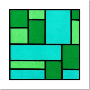 Blue Green Geometric Abstract Acrylic Painting V Posters and Art